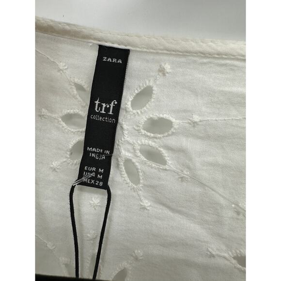 Zara Top Size M NWT White Eyelet Boho Cardigan Sheer Summer Vaca Tie Front - Picture 6 of 8